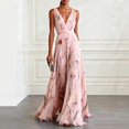 thumbnail image 2 of Womens Maxi Dresses Flowy Ruched Floral Print Boho Dress Wrap V Neck Sleeveless Sundress Elegant Formal Party Wedding Guest Dresses Beach Vacation Outfit, 2 of 6