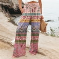 thumbnail image 2 of Mlqidk Linen Pants Women Casual High Waist Beach Pants Fashion Wide Leg Cotton Linen Trousers Plus Size Loose Floral Print Pants with Pocket Hot Pink XL, 2 of 5