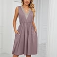 thumbnail image 4 of Aoujea Womens Dresses Casual Women's Sleeveless V-Neck Solid Color Pocket Makings Dress Summer Sundress Holiday, Gift on Clearance, 4 of 8