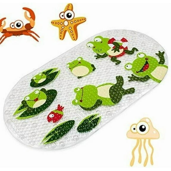 Anlass Non Slip  Bath Mat with Suction Cups Mildew Resistant Non Slip - Frog