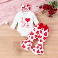 thumbnail image 2 of gjutow Newborn Baby Girl Clothes Letter Love Print Knit Long Sleeve Romper Love Print Flared Pants Hairband Valentine's Day Outfit for 3MBaby White, 2 of 9