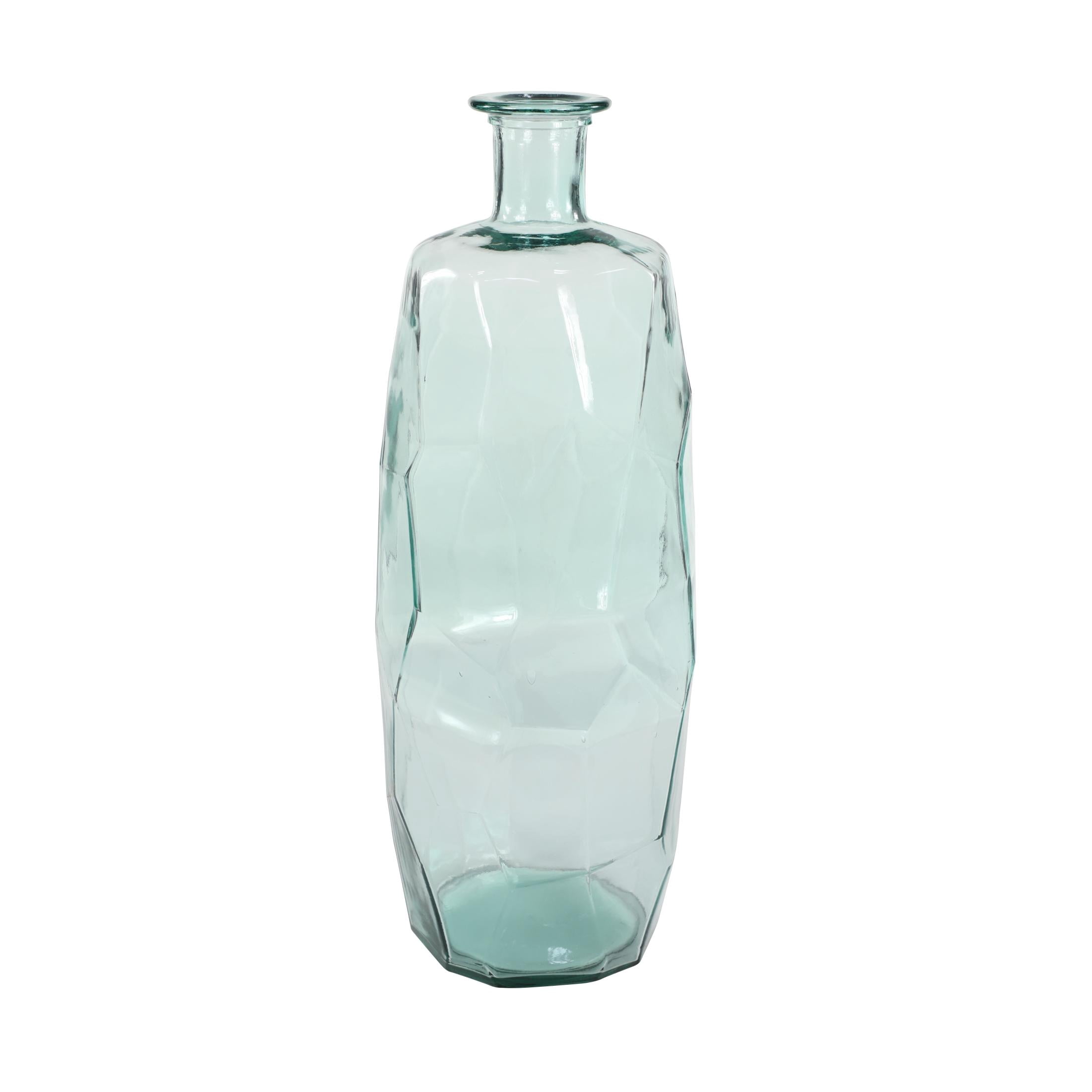 DecMode 29" Handmade Tall Spanish Bottle Neck Faceted Teal Recycled Glass Vase