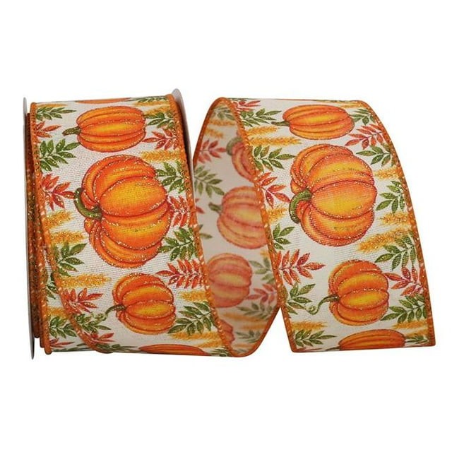 Reliant Ribbon 93584W-001-40F Citrouille Patch Scintillant Lin Filaire Bord Ruban - Multi Couleur - 2,5 Po x 10 yards