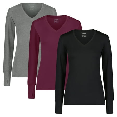 

Hanes Women s Brushed V-neck Long Sleeve Underscrub 3-Pack