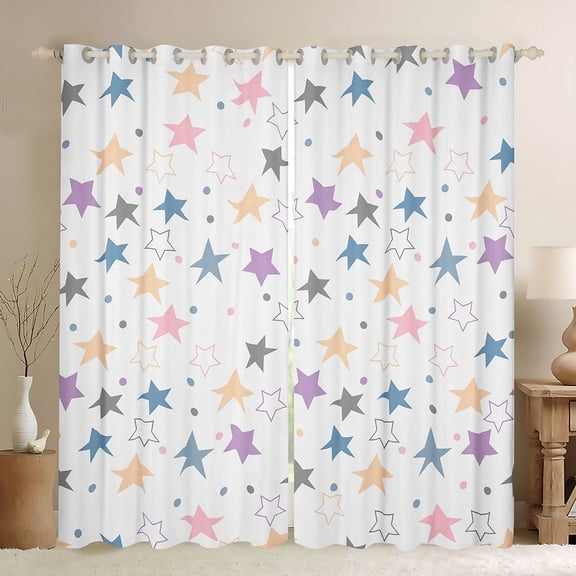 Manfei Colorful Stars Blackout Curtains,Cute Cartoon Themed Window Curtains Pack of 2 (38x45 Each),White