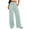 thumbnail image 2 of Stralyhd Wide Legs Pants Woman Plaid Casual Cotton Linen Pants Vacation Drawstring Lounge Trousers with Pockets Green XXL, 2 of 6