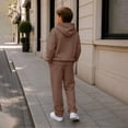 thumbnail image 5 of SERTGUTR Boys' Waffle Knit Hoodie Pullover Quarter Zip Kangaroo Pocket Elastic Waist Sweatpants 2 Piece Set Relaxed Fit Warm Winter School Outdoor Wear, 5 of 9