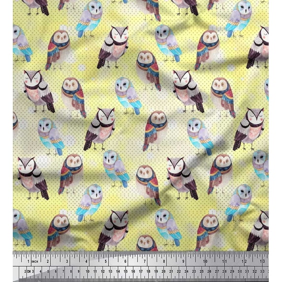 Soimoi Cotton Duck Fabric Star & Owl Bird Printed Fabric 1 Yard 56 Inch Wide