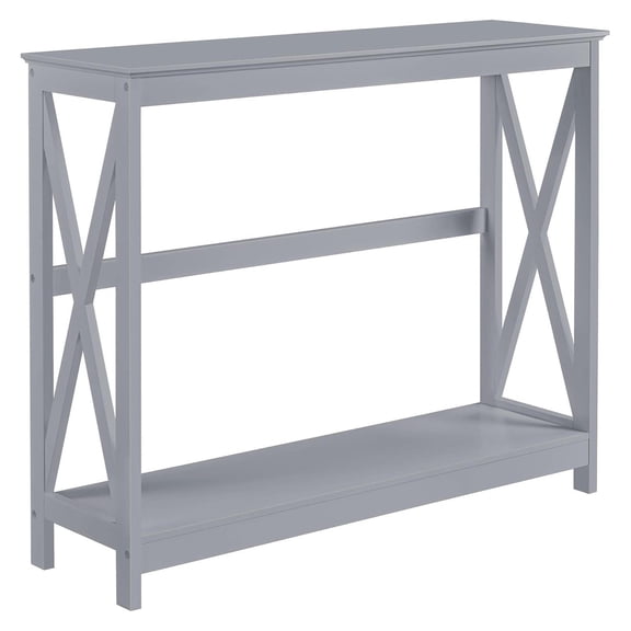 2 Tier X-Design Console Table with Large Storage Shelf, Accent Sofa Side Table for Living Room, Entryway and Hallway, Gray