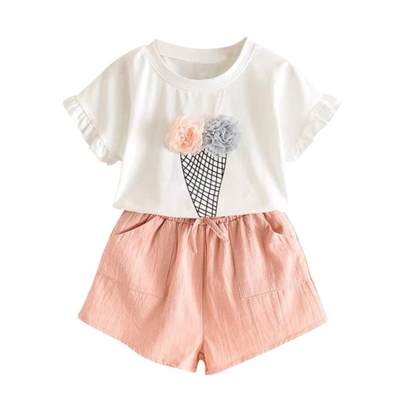 Xudanell Mamas Girl Baby Girl Ice Cream Print Outfit Ruffle Baby Patched Mesh Kids Tee Sleeve Baby Girls Clothing Pink 3-4 Years