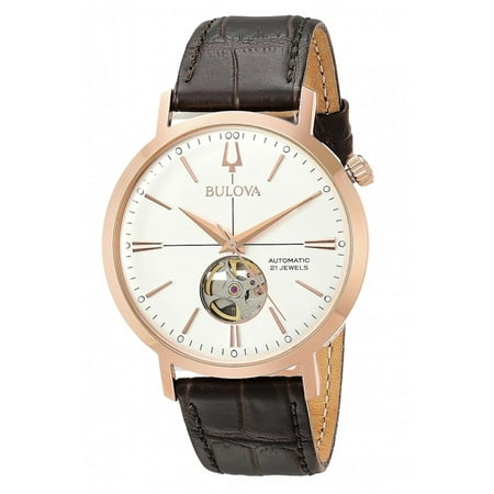 Bulova 97A136 Men's Classic Automatic White Dial Brown Leather Strap Watch