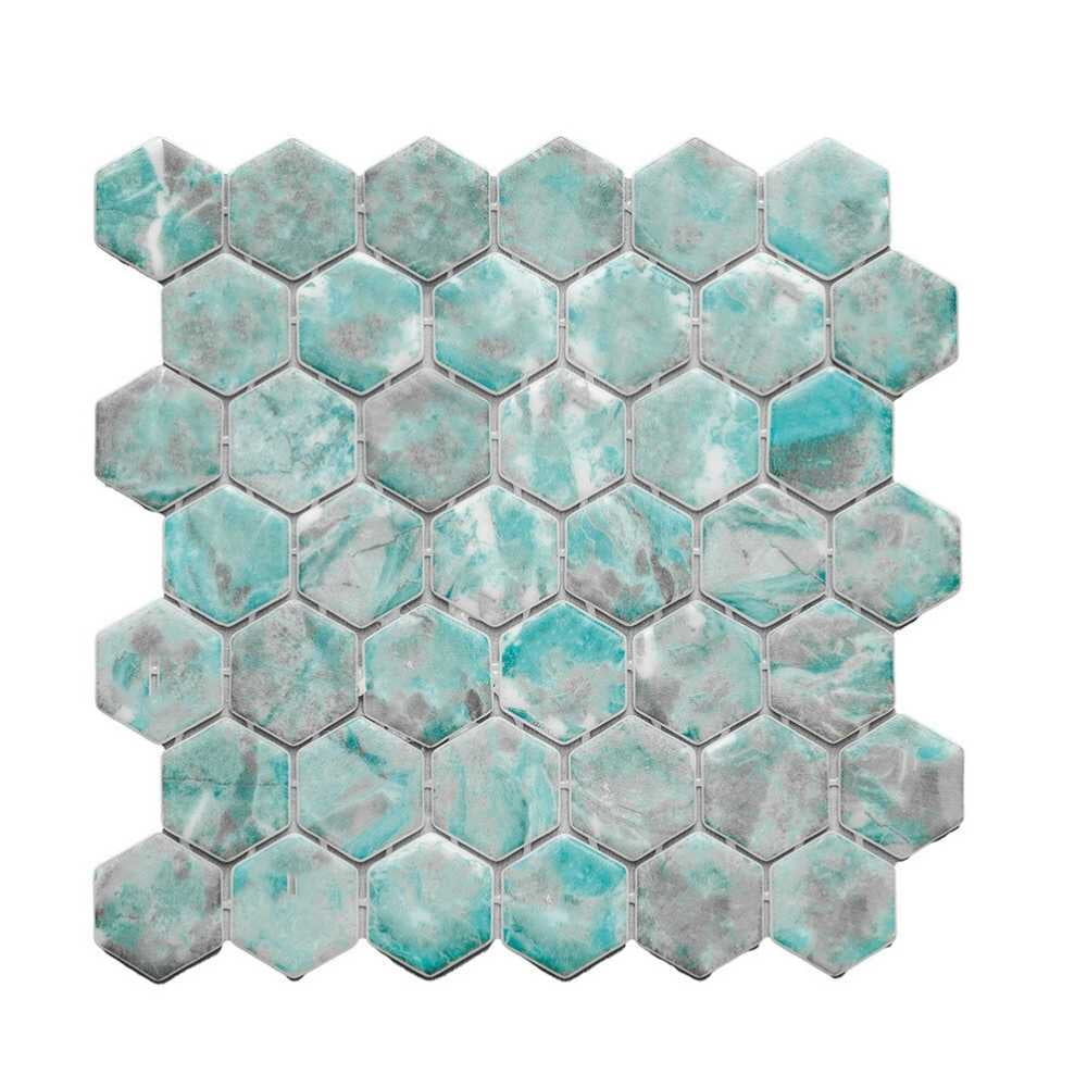 The Tile Life Eterna Hex 2" x 2" Beryl Glass Mosaic Floor and Wall Tile 1 Sheet