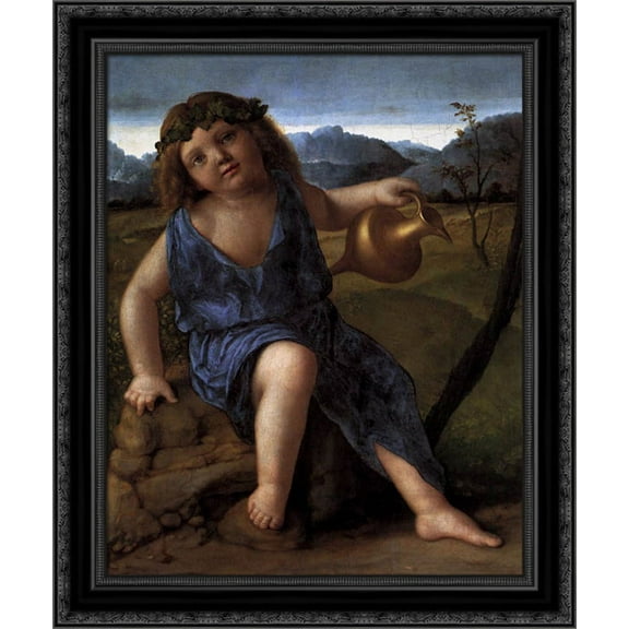 Young Bacchus 20x24 Black Ornate Wood Framed Canvas Art by Bellini, Giovanni
