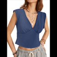 thumbnail image 2 of Camisetas Sin Mangas para Mujer, Cuello en V Profundo, Espalda Plisada, Camisetas para Salir, Estilo Y2K, Ropa de Calle. Azul M, 2 of 7