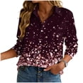 thumbnail image 6 of felwors Button Down Shirt for Women 3/4 Sleeve Blouses Floral Printed Tops Business Casual Work Outfits (Wine, M), 6 of 8