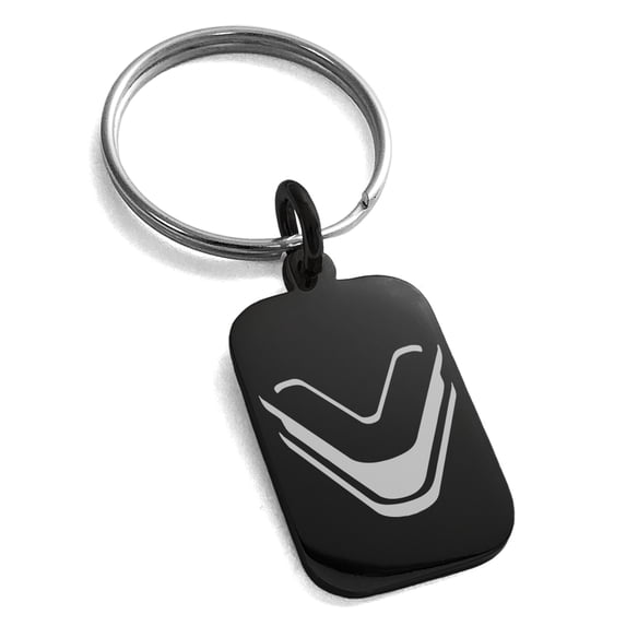 Stainless Steel Letter V Initial 3D Monogram Engraved Small Rectangle Dog Tag Charm Keychain Keyring
