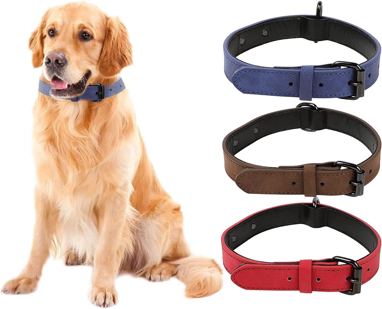 WOVTE Dog Collar, Adjustable Soft Super Fiber Leather Padded Collar Heavy Duty for Small Medium