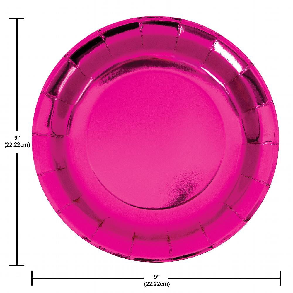 96/Case Bulk Pink Paper Dinner Plate, Foil