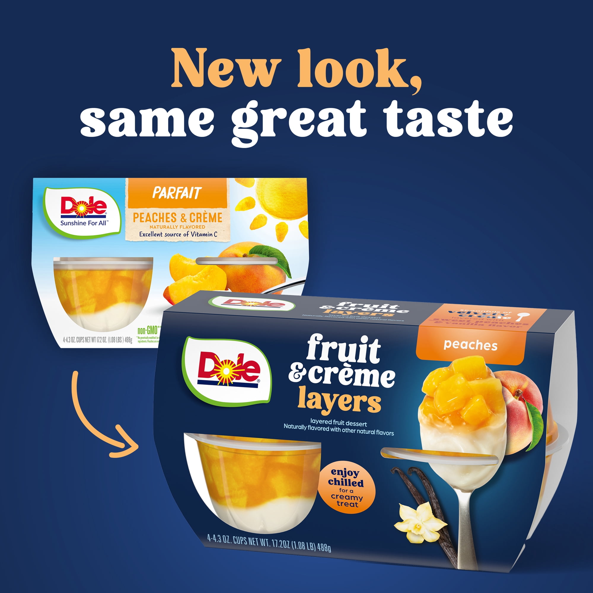 (4 pack) Dole Fruit Bowls Peaches & Creme Layers Snacks, 4.3oz 4 Total Cups