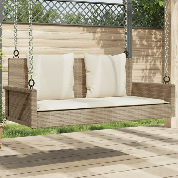 vidaXL Swing Bench with Cushions Beige 46.9"x22"x18.9" Poly Rattan