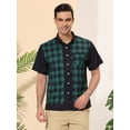 thumbnail image 2 of Lars Amadeus Camisa a cuadros de patchwork para hombre, manga corta, con botones, color block Verde negro S, 2 of 6