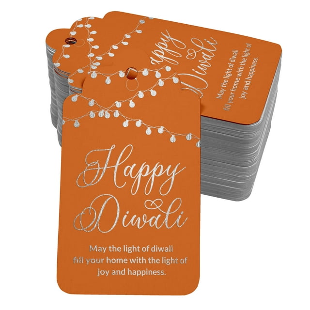 Inkdotpot Real Silver Foil Happy Diwali Tags Favor Hang Paper Tags 100 Pack