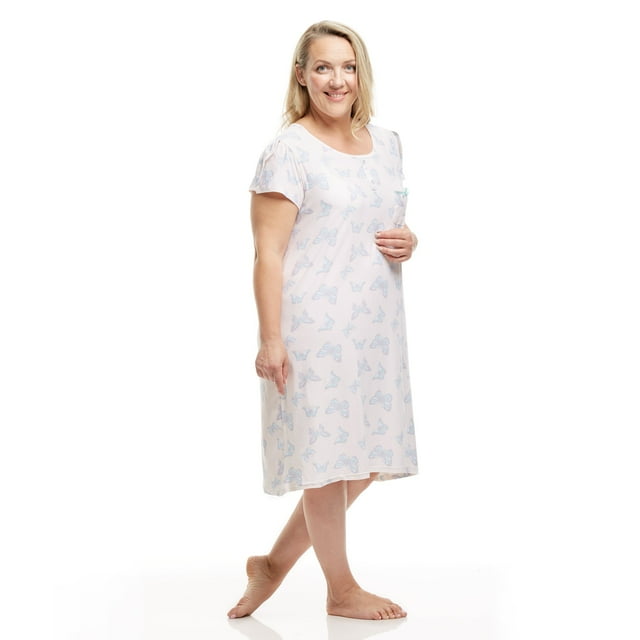 Women's Mid Calf Night Gown With Short Slit Sleeves