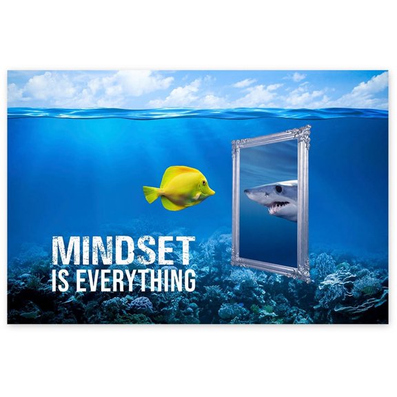 Awkward Styles Motivational Posters Mindset is Everything Fish Shark Wall Art Teamwork Inspirational Posters for Entrepreneurs Motivational Quote Poster Office Wall Decor
