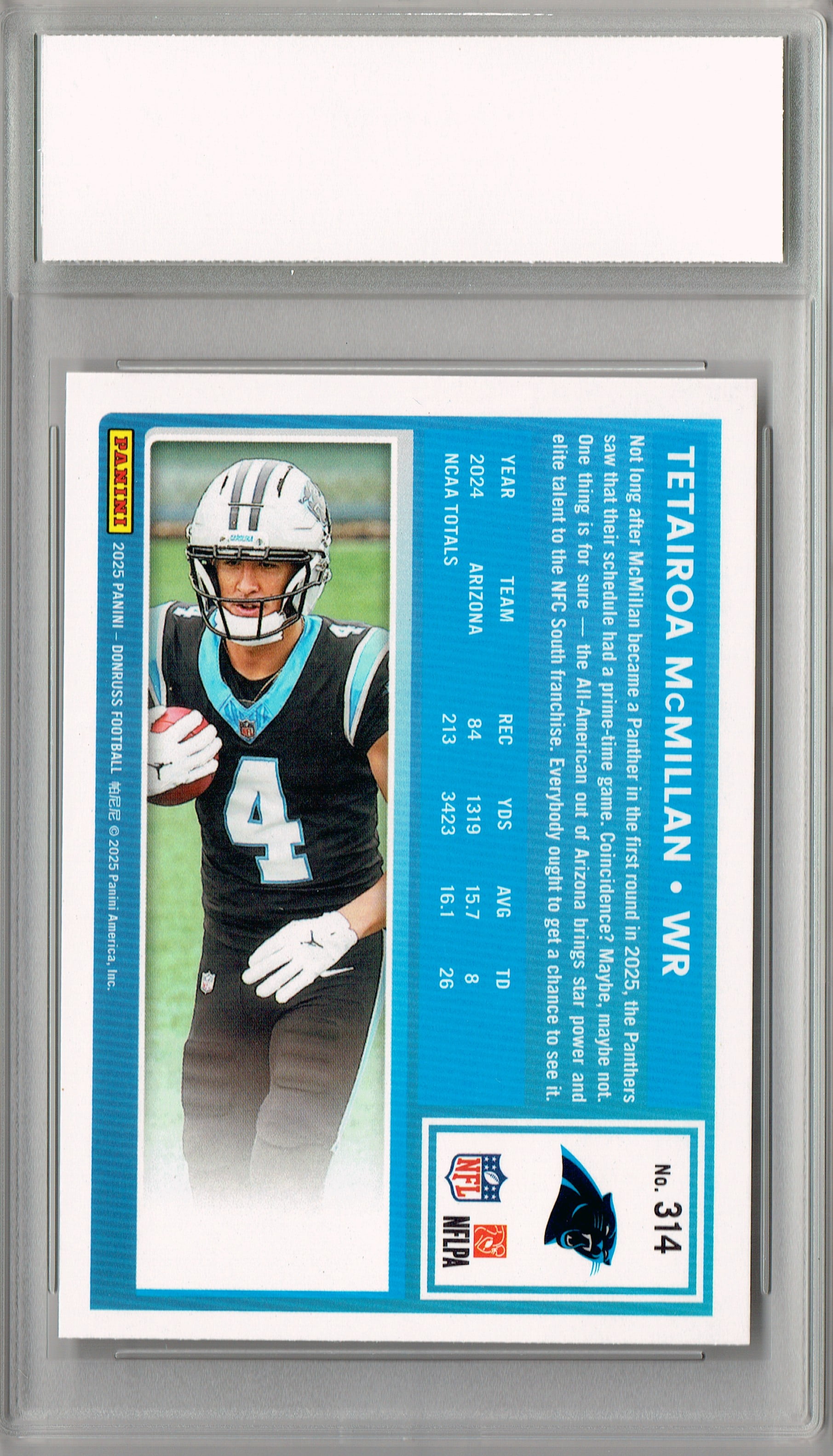 Tetairoa McMillan 2025 Donruss Football #314 Rookie Card PGI 10