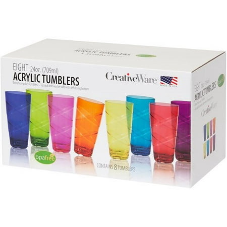 CreativeWare Circus 24-Ounce Multi-Colored Plastic Tumbler Set, Set of 8 Cups