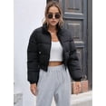 thumbnail image 5 of Women' S Cropped Quilted Puffer Jacket Outerwear Coats Black L, 5 of 9