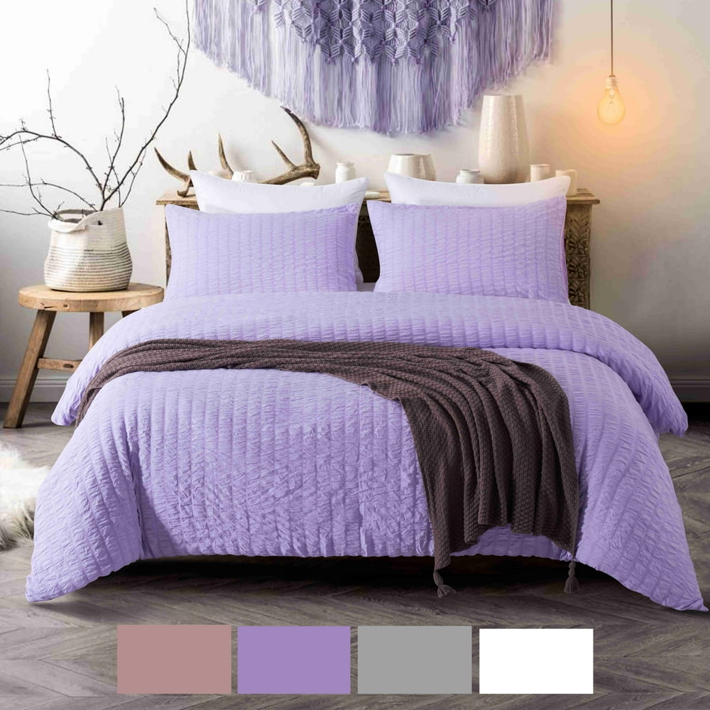 NC Home Fashions 3Pieces Seersucker Duvet Cover Set, Queen for