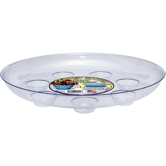 Curtis Wagner Plastics 14.2'' x 14'' Round Clear Plastic Plant Saucer with Drainage Holes