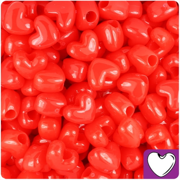BeadTin Bright Red Opaque 12mm Heart Pony Beads (250pcs)