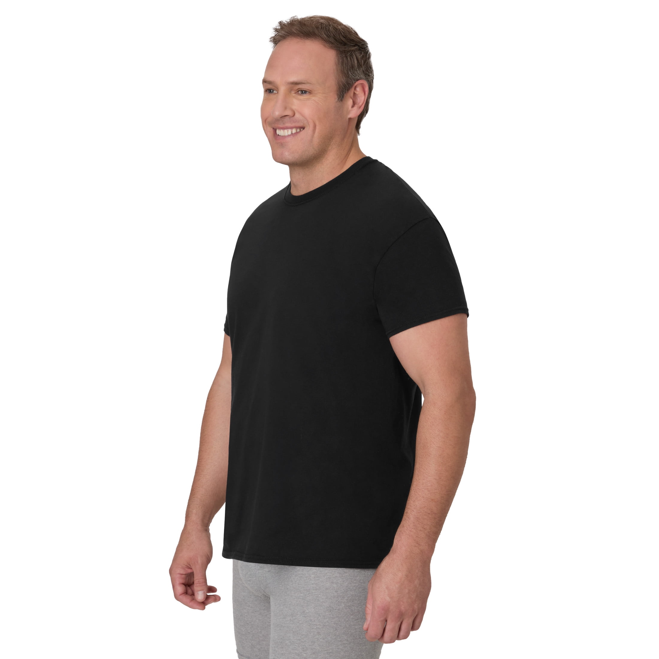 Hanes Tall Man T-Shirt, 3-Pack, Long Length Cotton Undershirt, Black/Grey (Big & Tall Sizes)