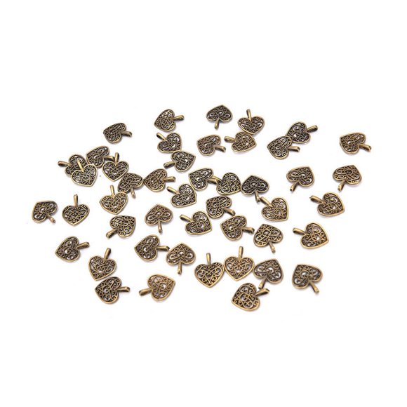 50Pcs Pendentif Coeur Creux Collier Bracelet Pendentif en Alliage Bijoux Décoration Pendentif Bijoux, Bronze