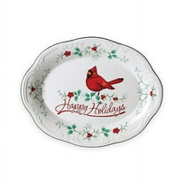 Pfaltzgraff Winterberry Stoneware Happy Holidays Oval Plate Snow Globe