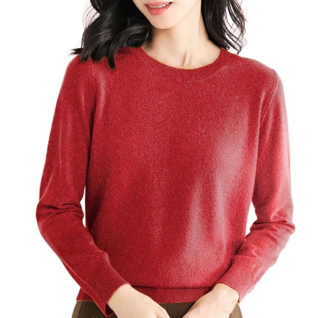 Duoif Chandails pour Femmes, Chandails pour Femmes à Col Rond Chandail pour Femmes à Manches Longues Chandail Doux à Enfiler pour Femmes Rouge TG