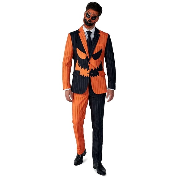 Suitmeister Men's Suits Jack-O Pinstripe Black - M Orange