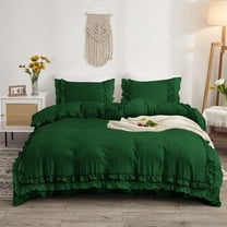 DNG Creations 1 Piece Double Ruffle Duvet Cover With Zipper Closure ( Solid Green ) All-Season 100% Egyptian Cotton, 800 Thread Count ( Oversized Queen - Size )