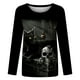 thumbnail image 4 of Blusa clásica de cuello redondo de manga larga con estampado de novedad de Halloween para mujer Pompotops FGAJ6280, 4 of 5