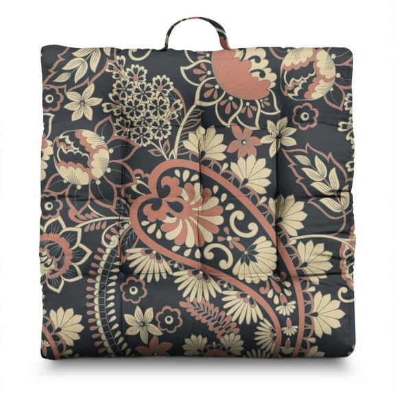 Paisley Boho Floor Cushion – 22x22 Inch Square Meditation Pillow, Soft Dutch Velvet, Ethnic Floral Print for Yoga, Tatami & Living Room (Vibrant Colors)