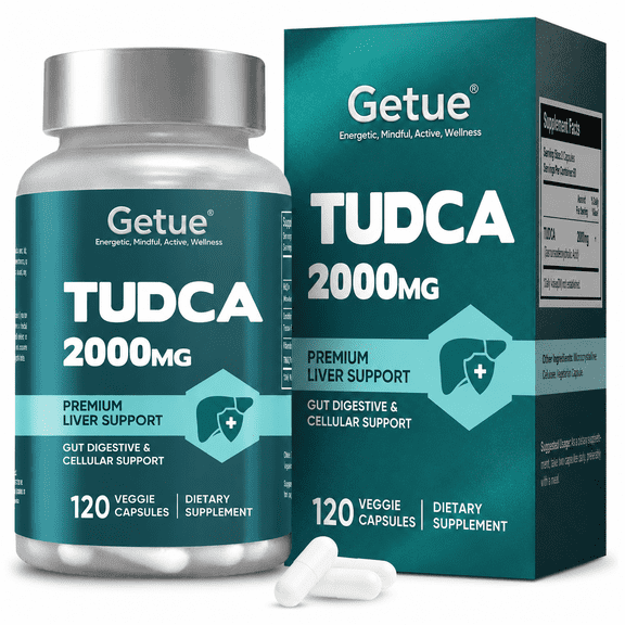 Getue TUDCA Liver Support Supplement 120 Capsules, Premium Bile Salts for Healthy Bile Flow, Cellular Protection and Daily Liver Care