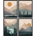thumbnail image 2 of PixonSign Framed Wall Art Teal Orange Mountain Forest River Prints, Set of 4 Abstract Geometric Wall Decor Arts, Forest Wall Décor, Adhesive Canvas Poster, Modern Home Artwork - 8"x10" Black, 2 of 5