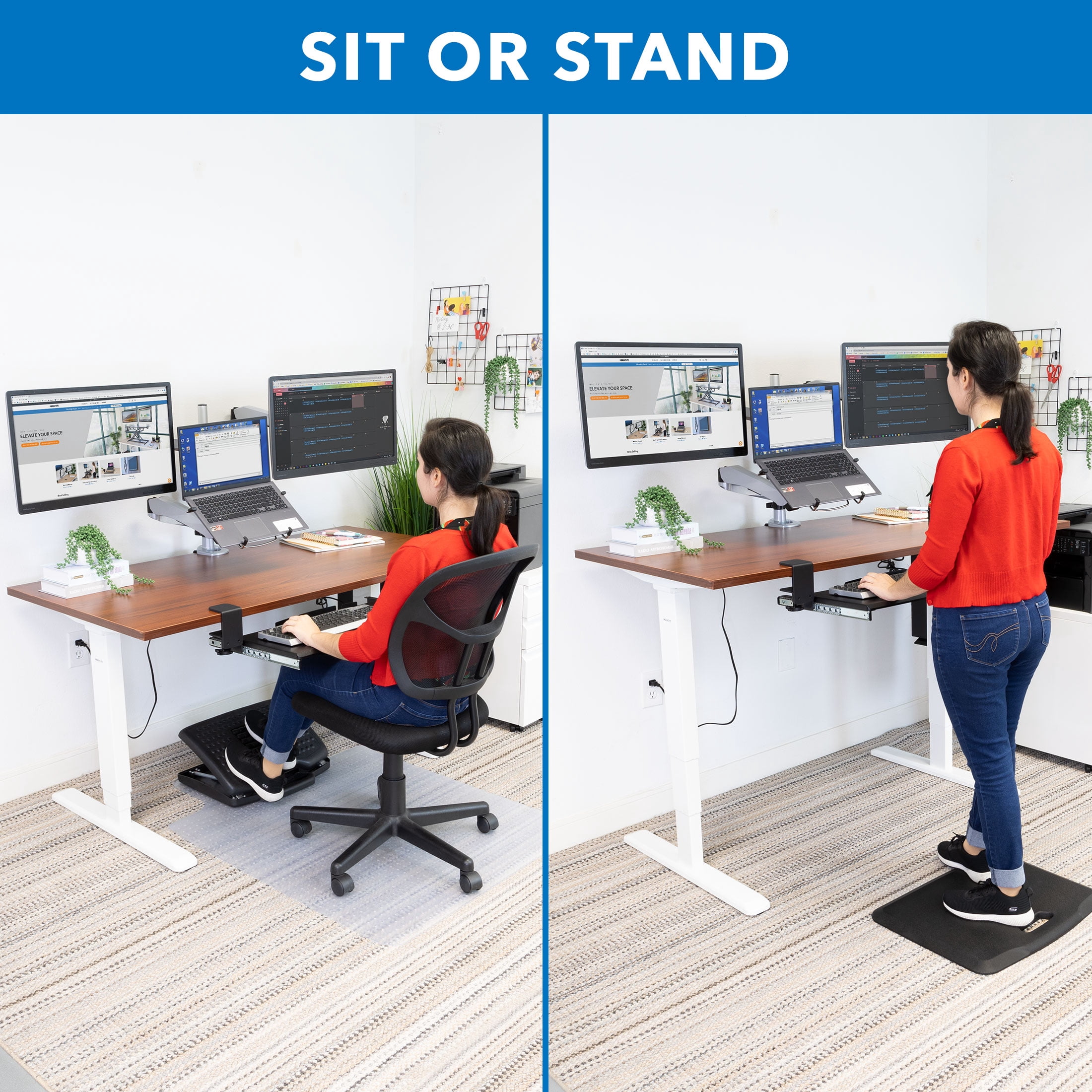 Mount-It! Electric Sit-Stand Desk with Extra-Wide Brown Tabletop and Dual Motor, White Frame