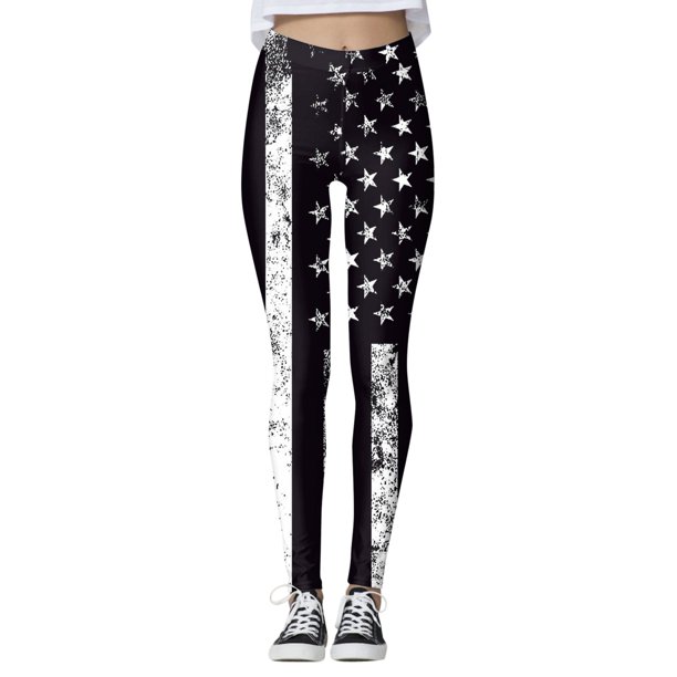 Gibobby Leggings Día la Independencia para mujeres estadounidenses 4 julio Leggings con estampado 3D Pantalones para yoga Correr Pilates Gimnasio Pantalones yoga Medias Compresión(Negro, M)