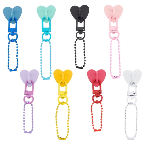 8pcs Zinc Alloy Cell Phone Heart Holder Stand with Ball Chain Mixed color 9.5cm 8pcs/set