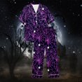 thumbnail image 7 of Halloween Pajamas Women Full Theme Printed Silk Satin 2 Pc Short Sleeve Button Down Lapel Pocket Shirts Loose Straight Casual Pants Comfy Nightwear Fall Winter Loungewear Sets Woman Purple M, 7 of 7