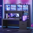 thumbnail image 7 of Modern Computer Desk with 2 Wood Drawers and Hutch, 23.6"W Executive Desk with Display Cabinet and LED Lights for Home Office, 7 of 7