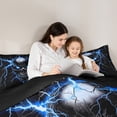 thumbnail image 5 of Castle Fairy Abstract Lightning Skull 3 Pieces Queen Comforter Set for Female Men Women,Black Blue Ultra Soft Bedding Sets,Gothic Style Bedding Comforter Set Breathable,Microfiber Bedroom Decor, 5 of 8